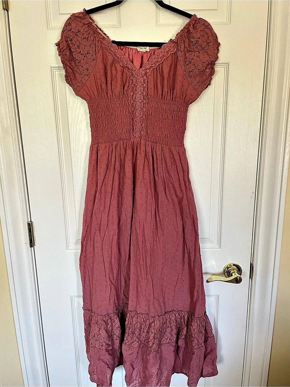 Anna-Kaci Lace Trim Maxi Dress in Pink